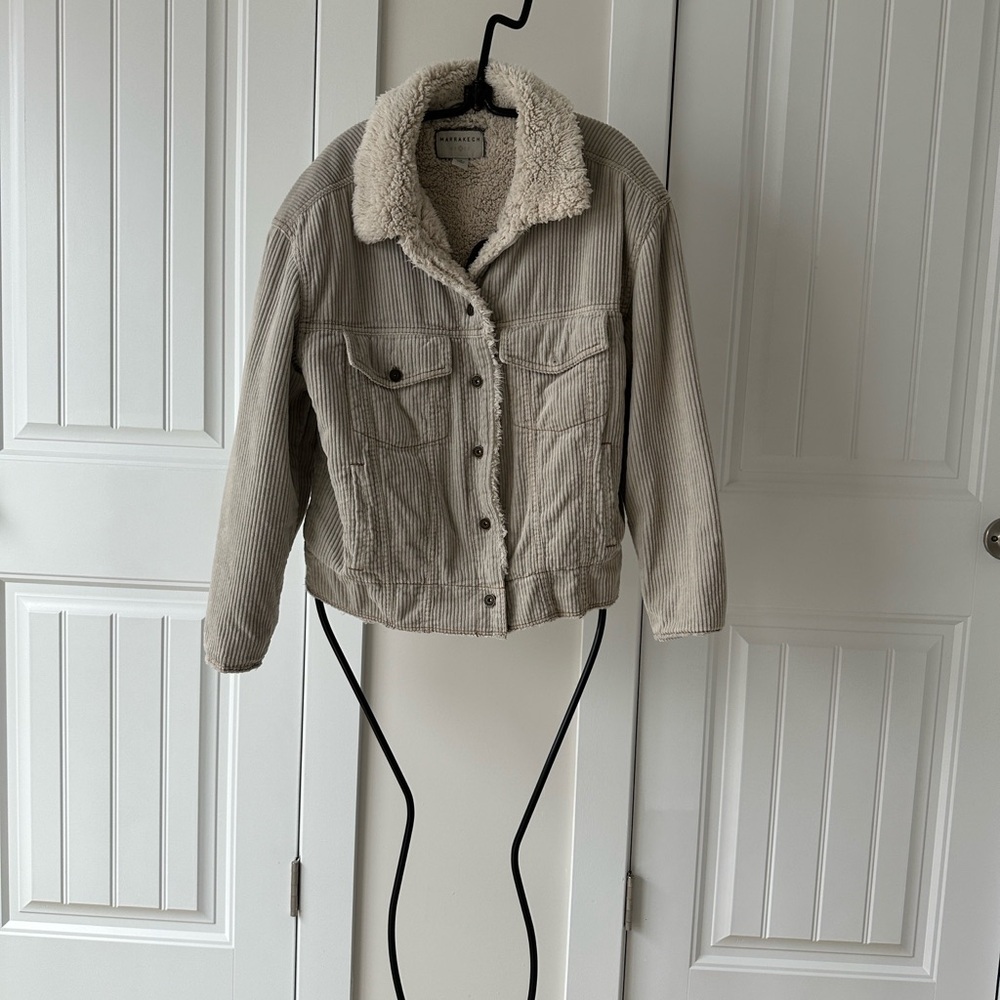 Marrakech Women's Cream Corduroy Teddy Jacket with Sherpa Collar